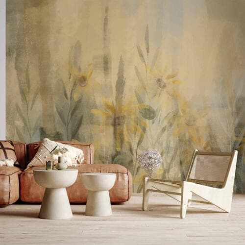 Wall mural Muśnięcie latem - motyw roślinny z łąką pełną żółtych kwiatów i traw 100×70 cm, standard non-woven