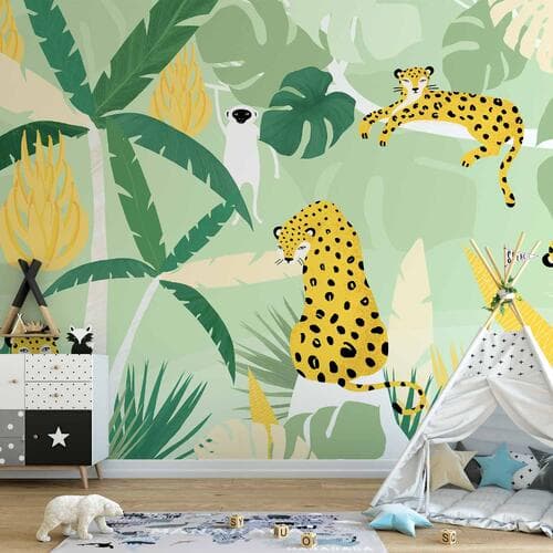 Fototapeta Gepardy w dżungli - krajobraz ze zwierzętami w tropikach dla dzieci 450×315 cm, flizelina standard