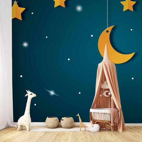Fototapeta Nieboskłon - pejzaż turkusowego nieba nocą z gwiazdami dla dzieci 450×315 cm, flizelina standard