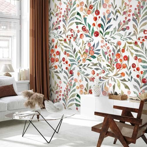 Wall mural Listki czerwonych jagód 100×70 cm, standard non-woven