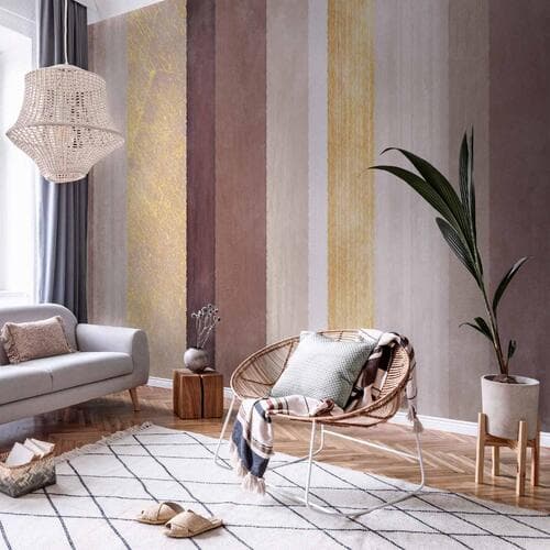 Wall mural Pasiasty wzór - abstrakcyjne tło w pasy o różnych kolorach ze złotym 300×210 cm, standard non-woven