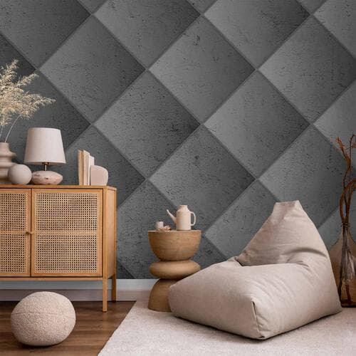 Fototapeta Szara symetria - geometryczny wzór w deseń z betonu z jasnymi fugami 100×70 cm, flizelina standard