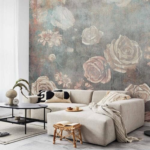 Wall mural Mglista natura - stonowane kwiaty róży na tle w odcieniach szarości 100×70 cm, standard non-woven