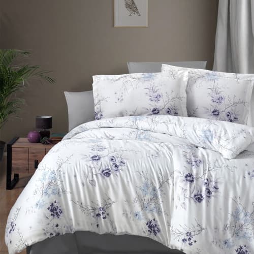 Pościel bawełna satynowa 200x220 w kwiaty LEENA LILAC