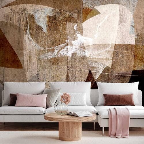 Фотообои Geometryczna abstrakcja z kształtami - kompozycja w kolorach brązu 98×70 см, самоклеящийся материал