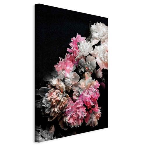 Leinwandbild Czar piwonii - kolorowy bukiet kwiatów na czarnym tle 80×120 cm, Standardleinwand