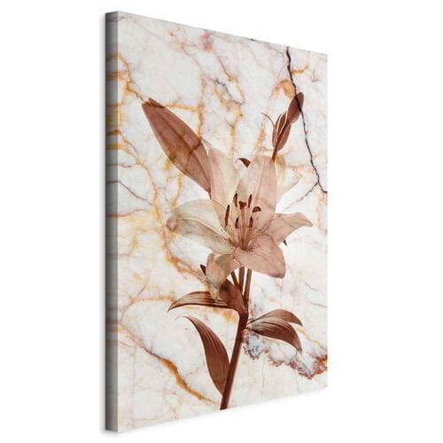 Leinwandbild Kwiat elegancji - delikatna lilia na tle marmuru w sepii 20×30 cm, Standardleinwand