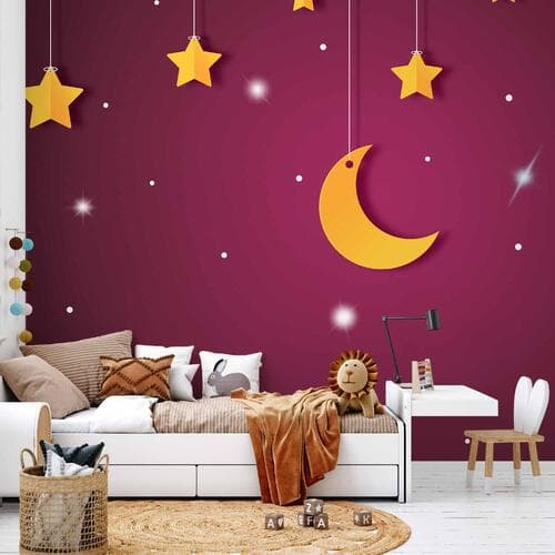 Fototapete Nieboskłon - pejzaż fioletowego nieba nocą z gwiazdami dla dzieci 400×280 cm, Vlies Premium
