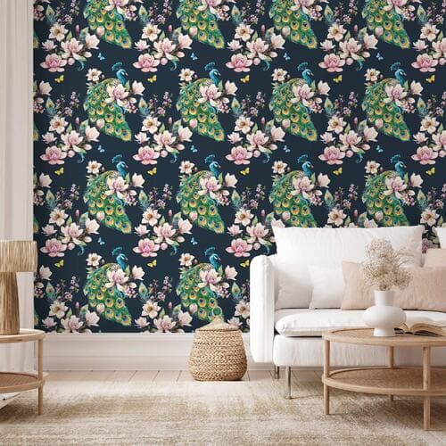 Tapeta Magnolie i pawie 50×1000 cm, flizelina standard