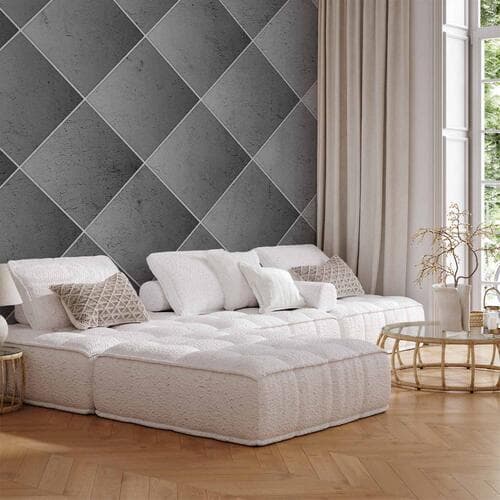Fototapeta Szara symetria - geometryczny wzór w deseń z betonu z białymi fugami 100×70 cm, flizelina standard
