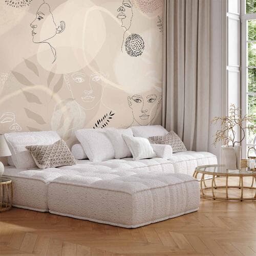 Wall mural Beżowa grafika liniowa 350×256 cm, standard non-woven