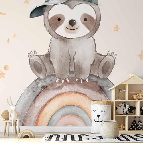 Fototapeta Mały leniwiec wśród gwiazdek i tęcz 200×140 cm, flizelina premium