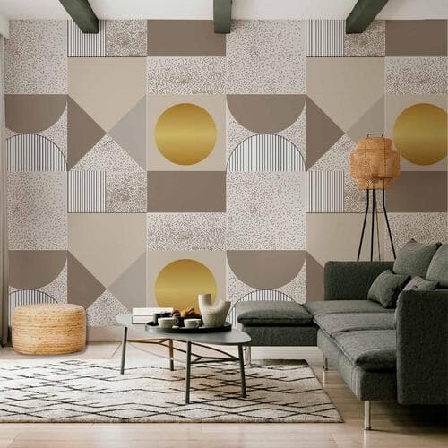 Fototapeta Beżowo-złoty wzór geometryczny 450×315 cm, flizelina standard