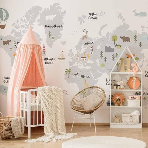 Fototapete Minimalistyczna Mapa do pokoju dziecięcego 294×210 cm, selbstklebendes Material