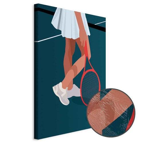 Obraz na płótnie Tenisistka z czerwoną rakietą na korcie - grafika 20×30 cm, płótno standard
