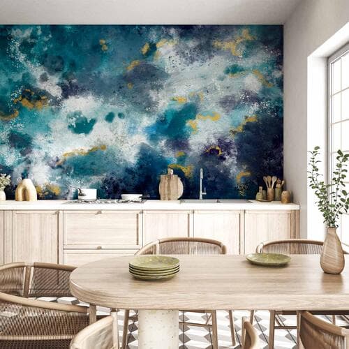 Фотообои Wzburzony ocean - abstrakcyjna niebieska kompozycja w stylu akwareli 150×105 см, влагостойкий материал