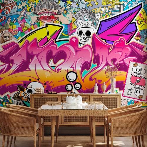 Fototapeta Sztuka ulicy - abstrakcyjny miejski kolorowy mural graffiti z napisem 100×70 cm, materiał wodoodporny