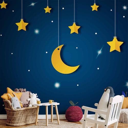 Fototapeta Nieboskłon - pejzaż nieba nocą z gwiazdami i księżycem dla dzieci 100×70 cm, materiał wodoodporny