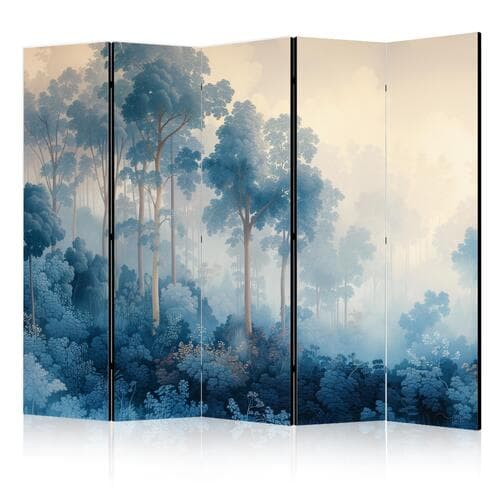 Room divider Pejzaż z drzewami w ilustracyjnym stylu - bajkowy niebieski las 225×172 cm, acoustic