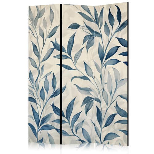 Parawan Liście w niebieskich kolorach - delikatny motyw botaniczny 135×172 cm, akustyczny