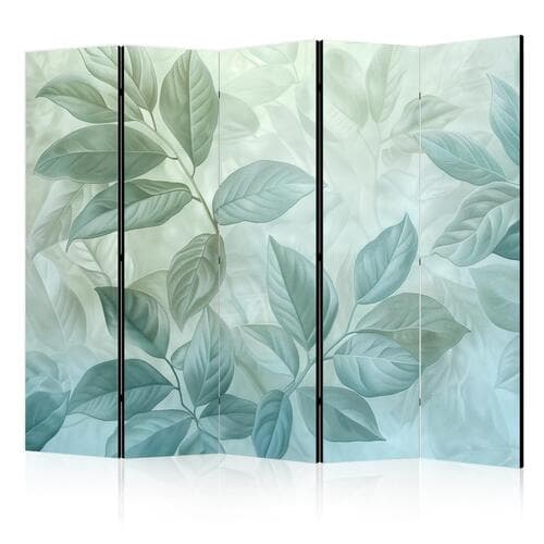 Parawan Duże liście w odcieniach zielono-miętowych - motyw botaniczny 225×172 cm, akustyczny