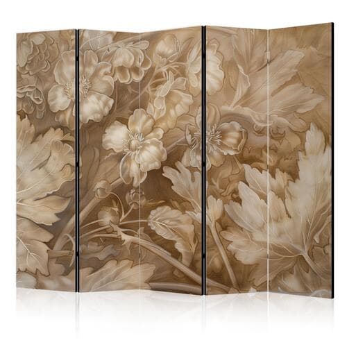 Room divider Ornamenty kwiatowe rzeźbione w delikatnych odcieniach sepii i brązu 225×172 cm, acoustic