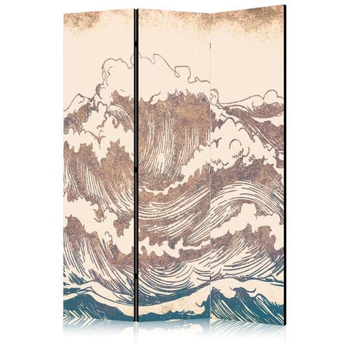 Parawan Wzburzony ocean - Wysokie fale w kolorystyce brązu i granatu na beżowym tle w stylistyce vintage 135×172 cm, akustyczny