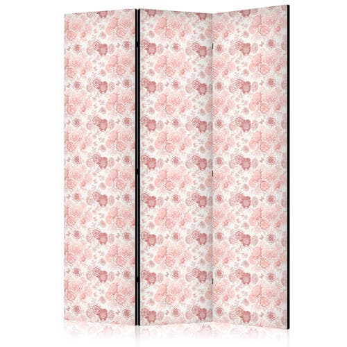 Parawan Różowe rozkwitanie - kwiaty w ciepłych kolorach na białym tle 135×172 cm, akustyczny