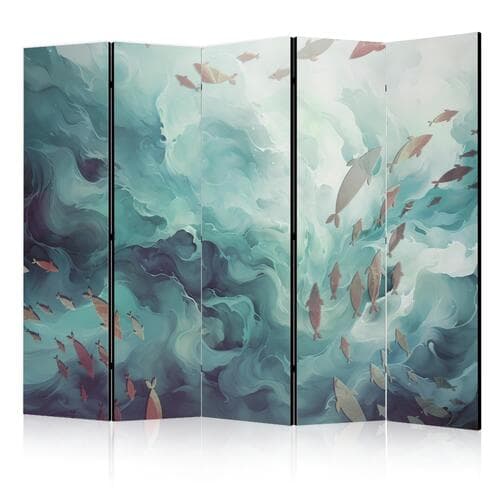 Parawan Trzy ławice ryb - Ryby w stonowanej kolorystyce pływające w grupach w oceanicznych głębinach 225×172 cm, akustyczny
