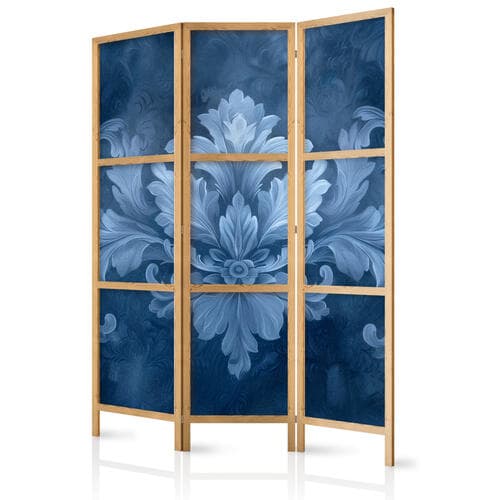 Parawan japoński Ornament w błękitnych i chłodnych kolorach ciemnoniebieska dekoracja 135×172 cm, japoński