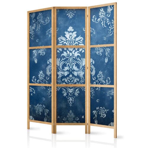 Parawan japoński Ornament retro - dekoracyjny motyw w przetartych błękitach 135×172 cm, japoński