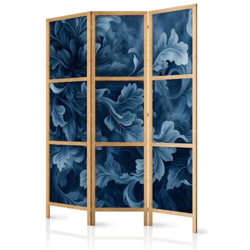 Parawan japoński Ornamenty abstrakcyjne - ciemnoniebieskie wiktoriańskie liście 135×172 cm, japoński