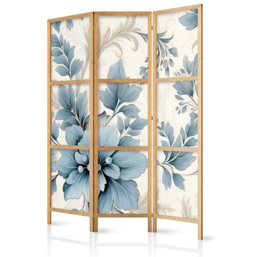 Parawan japoński Turkusowe kwiaty w retro klimacie - florystyczne ornamenty 135×172 cm, japoński