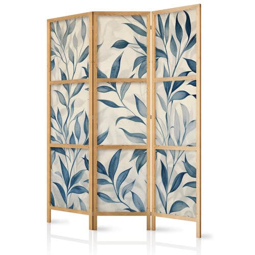 Parawan japoński Liście w niebieskich kolorach - delikatny motyw botaniczny 135×172 cm, japoński