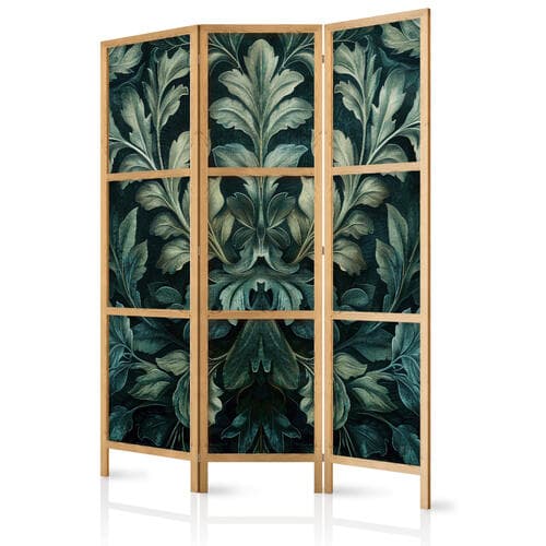 Parawan japoński Ciemnozielone wiktoriańskie liście - botaniczna rzeźbiona kompozycja 135×172 cm, japoński