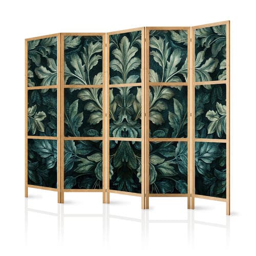Parawan japoński Ciemnozielone wiktoriańskie liście - botaniczna rzeźbiona kompozycja 225×172 cm, japoński