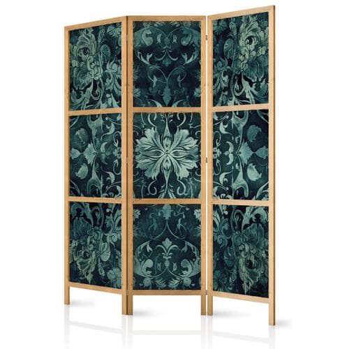 Parawan japoński Wzór orientalny dywanowy - szmaragdowe ornamenty i przetarte wzory 135×172 cm, japoński