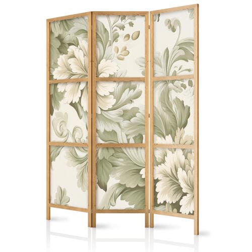 Parawan japoński Retro vintage kwiaty w delikatnych kolorach kremowych i zielonych 135×172 cm, japoński
