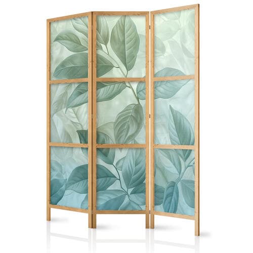 Parawan japoński Duże liście w odcieniach zielono-miętowych - motyw botaniczny 135×172 cm, japoński