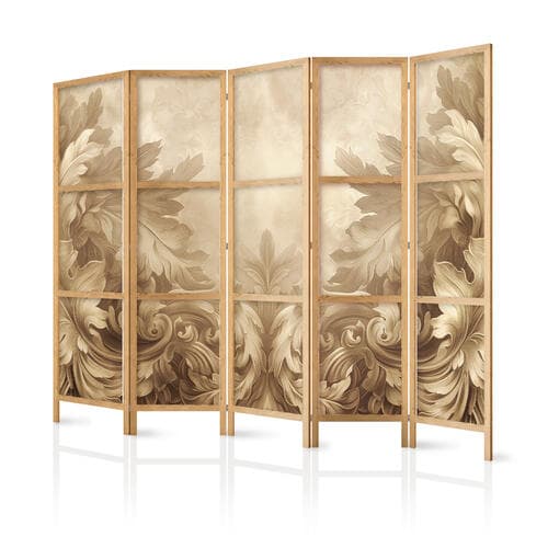 Japanischer Paravent Rzeźbione ornamenty barokowe - bogata kompozycja w kolorach sepii 225×172 cm, japanisch