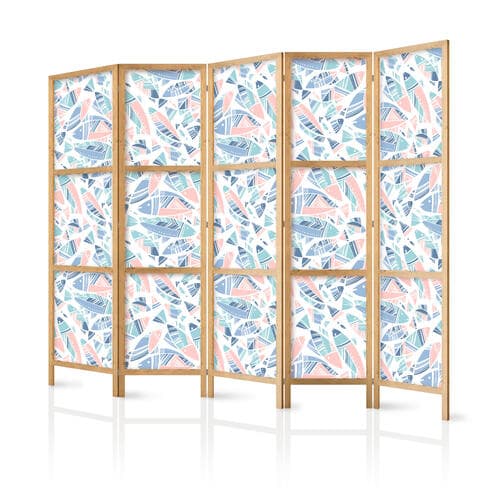 Parawan japoński Ryby w minimalistycznym stylu - Rybki w azteckim stylu w pastelowych tonacjach kolorystycznych na białym tle 225×172 cm, japoński