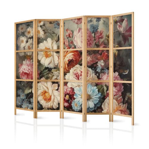 Parawan japoński Zapach natury - piękne ogrodowe kwiaty w pastelowych kolorach 225×172 cm, japoński