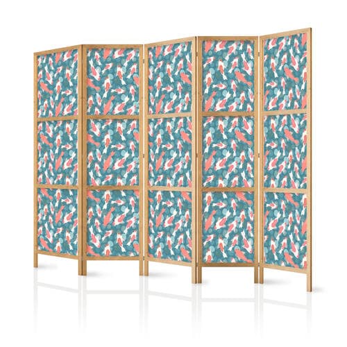 Japanischer Paravent Orientalny staw - Gromada japońskich rybek pływająca w krystalicznej wodzie z rozbłyskami światła 225×172 cm, japanisch