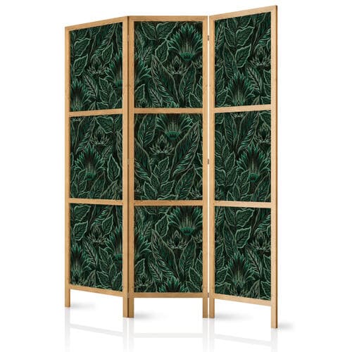 Parawan japoński Gęsta roślinność - botaniczne wzory w ilustracyjnym stylu; zielone 135×172 cm, japoński