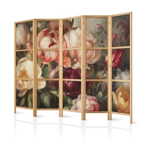 Japanischer Paravent Kwitnące piwonie - charyzmatyczne kwiaty skąpane w słońcu 225×172 cm, japanisch