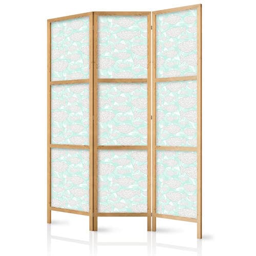 Parawan japoński Minimalistyczne ryby - Rybki z szarych kropek na tle krystalicznej tafli wody w kolorystyce miętowej zieleni 135×172 cm, japoński