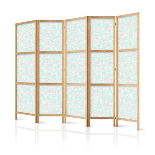 Parawan japoński Minimalistyczne ryby - Rybki z szarych kropek na tle krystalicznej tafli wody w kolorystyce miętowej zieleni 225×172 cm, japoński