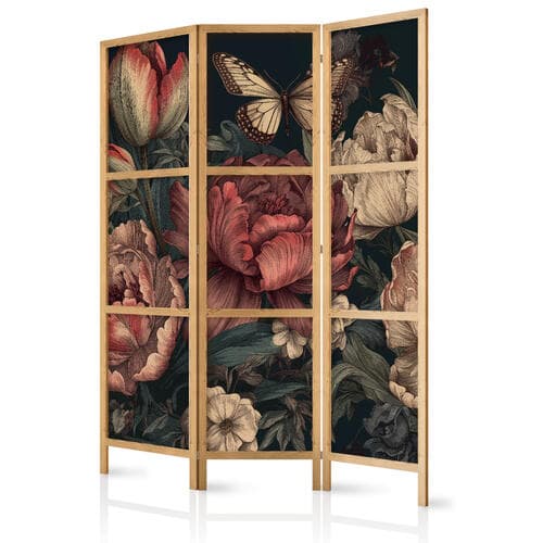 Parawan japoński Ilustracja florystyczna - okazałe pąki kwiatów na turkusowym tle 135×172 cm, japoński