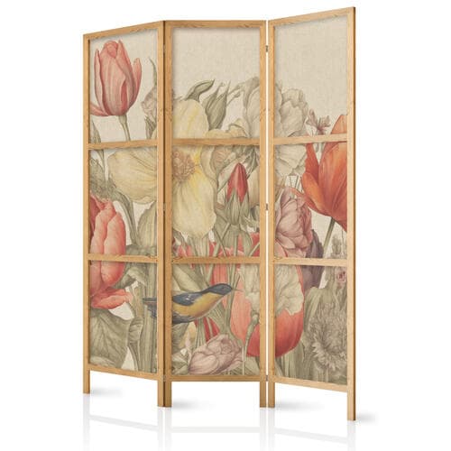 Parawan japoński Bukiet z tulipanami - kolorowe kwiaty na jasnym tle - ilustracja 135×172 cm, japoński