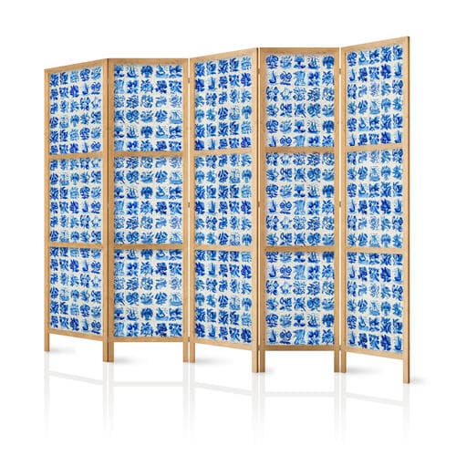 Parawan japoński Ceramiczne kafelki - tradycyjne portugalskie niebieskie płytki azulejos 225×172 cm, japoński